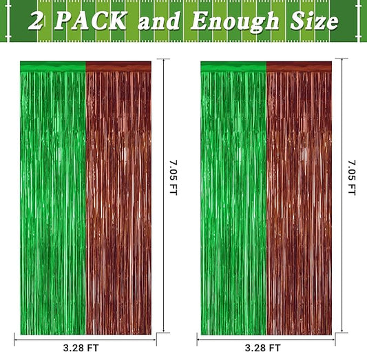2 Pack Football Party Decorations, 3.28 FT x 7.05 FT Tinsel Backdrop, Brown Green Foil Fringe Curtains Metallic Party Streamer, Football Party Supplies Game Day Decorations 2025