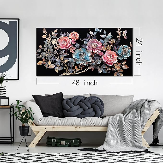 Colorful Flower Wall Decor Living Room Vintage Wall Decor Bedroom Teen Room Prints Decor for Girls Room 24" x 48"