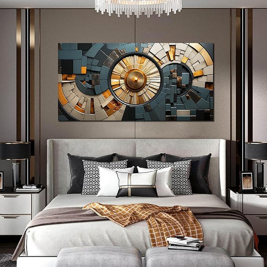 Abstract Canvas Wall Art for Living Room Bedroom Office Gold and Black Large Wall Art Geometric Abstract Picture Framed Wall Decor Modern Canvas Prints 29x59 In
