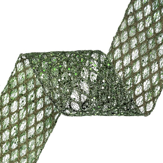 VATIN 4" Moss Green Christmas Ribbon, Green Glitter Mesh Diamond Web Sequin Dots Wired Christmas Ribbon for Gift Wrapping Bow Making Wreath Supply-10 Yards