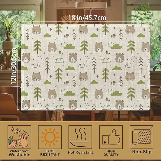 Cat Dog Dinosaur Frog Bear Placemats,Cute Cartoon Patterns Table Mats Set of 6,12x18 Inch,Waterproof Oil-Proof Washable and Reusable Linen placemats Holiday Party Kitchen Table Decorations