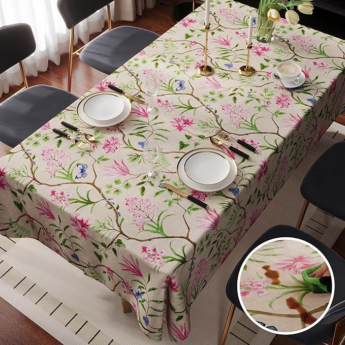 Rectangle Table Cloth,100% Waterproof Tablecloth Oil Proof Spill Proof Vinyl Table Cloth, Wipe Clean Plastic Table Cover for Dining, Camping, Indoor and Outdoor 54" x 78",Pink