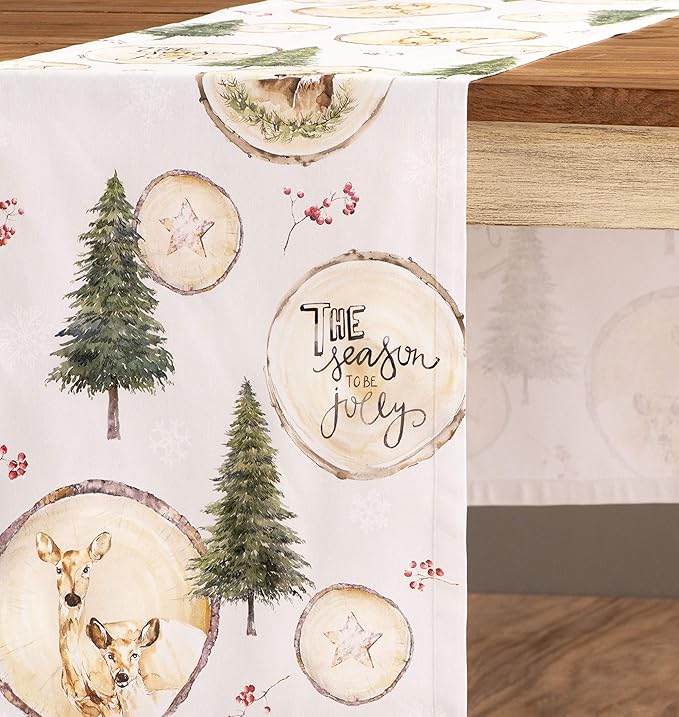 Maison d' Hermine Table Runner 100% Cotton Double Layer Table Runners 72 inches Long for Thanksgiving Christmas Decorations Home Kitchen Dining Party Wedding (Mountain Life, 14.5" x 72")