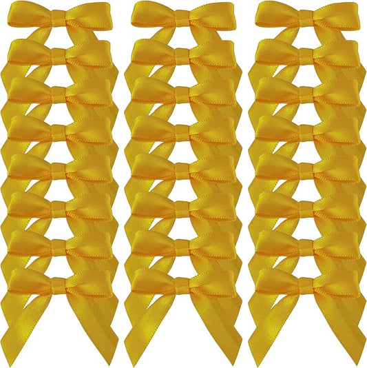 50pcs 1-1/2" Mini Yellow Satin Ribbon Bows Without Twist Ties for Crafts Gift Wrapping Packing Christmas Decoration (Yellow)