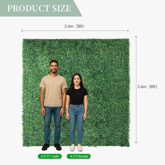 Large Size 8×8 Ft 3D Artificial Green Grass Flower Wall Panels, Quick Assembly Storage Greenery Fake Backdrop Fence Screen for Wedding Baby Show Birthday Party Indoor Outdoor Garden Backyard Home