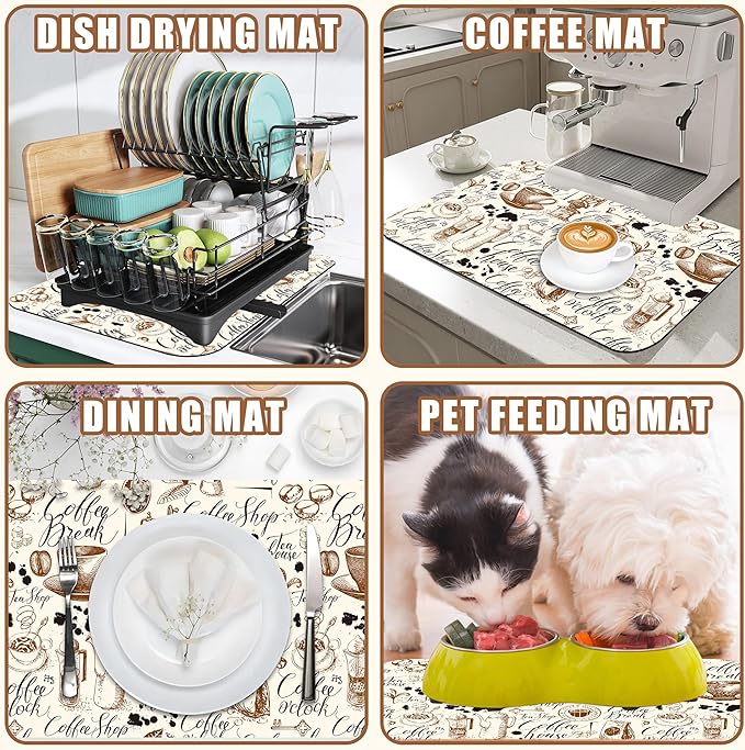 Dish Drying Mat - Absorbent Countertop Mat with Rubber Backing, Hide Stain, Dish Drainer Rack, 11.8 x 19.7 Inch
