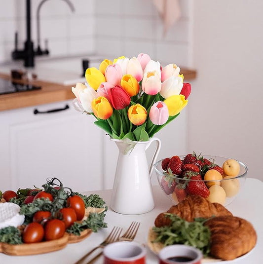 IPOPU 24PCS Real Touch Tulips Artificial Flowers for Decoration Fake Tulips Fake Flowers Floral Arrangements Artificial Faux Tulips Decor for Table Home Decor Baby Shower Centerpieces (Multi)