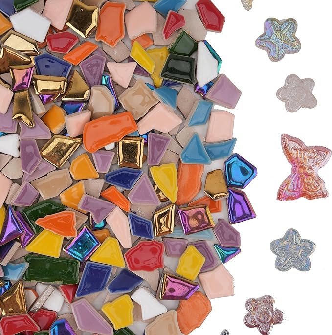 1.5 lb Ceramic Tiles for Mosaics - (Irregular, Flower & Butterfly Mix), Ceramic Mosaic Tiles for Crafts, DIY Art Project & Home Decor