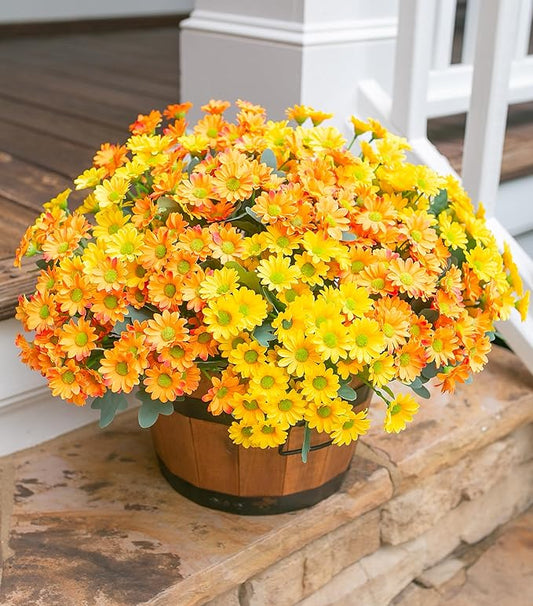 Daisy Artificial Flowers for Outdoors Spring Decoration, 6 Bundles Fake Mums Silk Flowers for Outside Look Real UV Resistant Fake Plants Faux Flowers for Planter Front Door Home Yard Indoor Porch, Mix