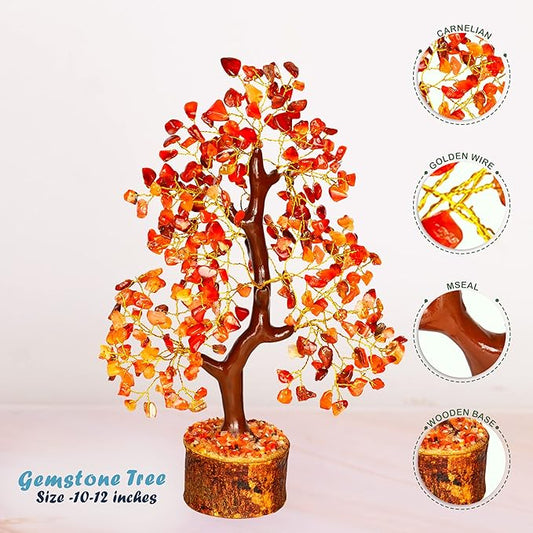 YATHABI Carnelian - Chakra Tree - Gemstones - Crystal Bonsai Tree - Feng Shui - Red Crystal Stone - Crystal Tree of Life Decor - Spiritual Gifts - Spiritual Desk Decor - Rock Tree - Chakra Stone