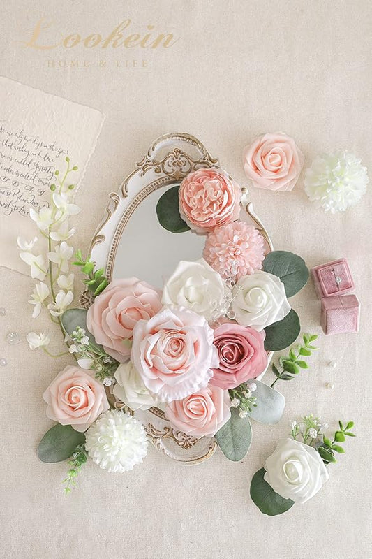 Lookein Artificial Flowers for DIY Wedding Decoration Bridal Bouquet Table Centerpieces Flower Garland Wreaths Aisle Arch Flower Decoration Home Decor, Dreamy Blush