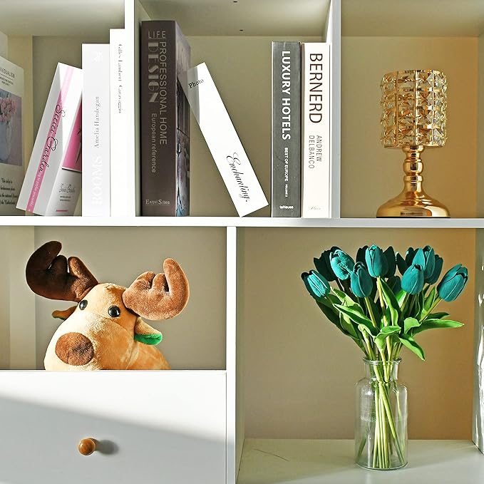 Mandy's Artificial Tulips 20 Stems Teal PU Faux Flowers for Thanksgiving and Christmas Decorations Wedding Home Decor 13.5 Inch