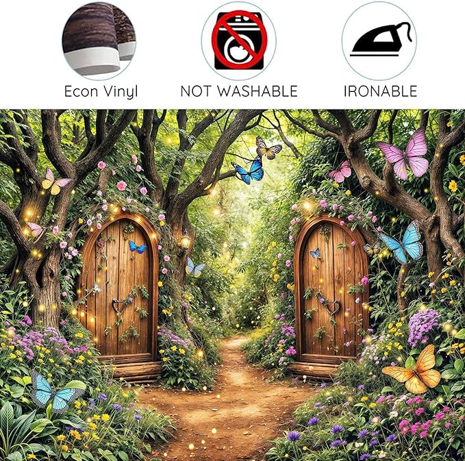 7X5ft Enchanted Forest Backdrop Fairy Tale Green Enchanted Garden Wonderland Floral Butterfly Photography Background for Kids Girl Baby Shower Birthday Party Decoration Banner Booth Props