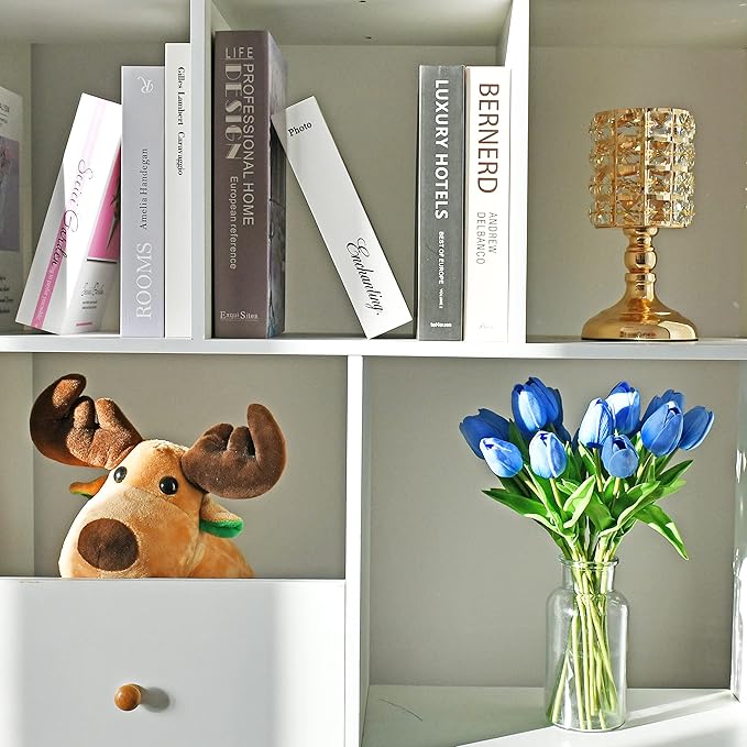 Mandy's Artificial Tulips 20 Stems Light Blue PU Faux Flowers for Thanksgiving and Christmas Decorations Wedding Home Decor 13.5 Inch