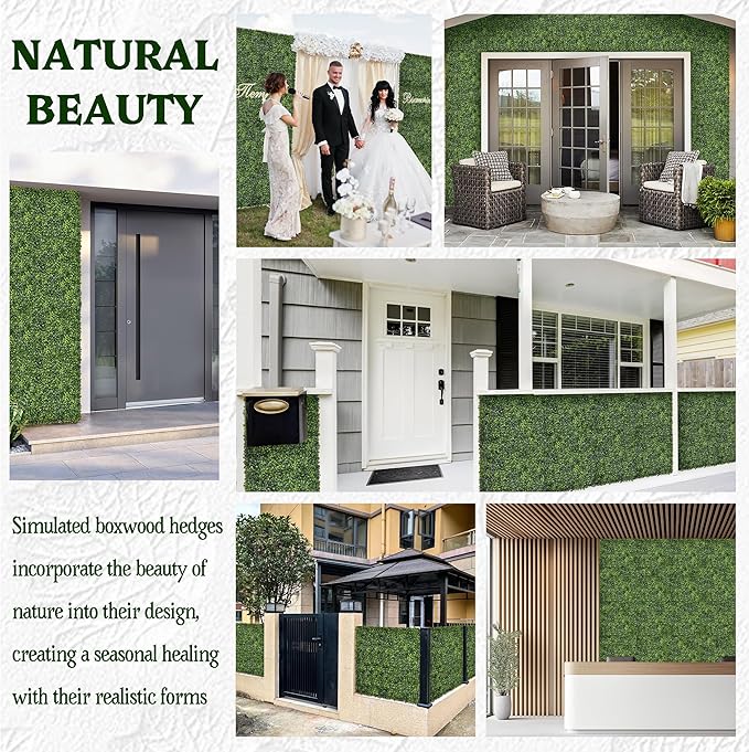Artificial Boxwood Roll Panel Backdrop: 48"X120" UV-Anti Greenery Faux Grass Wall Hedge for Indoor Outdoor Green Decor & Backyard Background Decorations Fence Covering Privacy