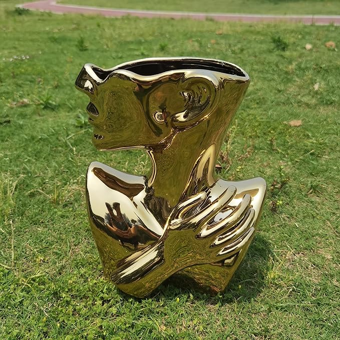Elegant Gold Ceramic Vase Unique Flower Vase for Home Decor Perfect for Living Room Dining Table Centerpiece (Gold, 1 Pcs)