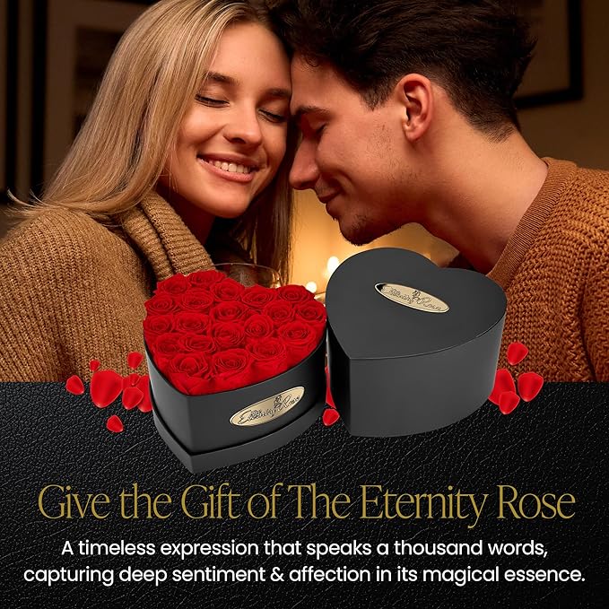 The Eternity Rose 30-Piece Preserved Roses in a Luxury Gift Box – Real Roses in Heart Black Box – A Valentine’s Gift as Everlasting as Your Love