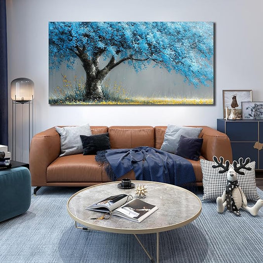 Blue Art Work for Living Room Walls Tree of Life Poster for Bedroom Modern Prints Wall Art for Dining Room Size 29 x 58 Inch