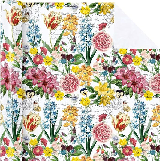 WRAPAHOLIC Floral Wrapping Paper Roll - Mini Roll - 17 Inch x 33 Feet - Garden Flower Wrapping Paper, Perfect for Girls Women Birthday, Wedding, Bridal Shower