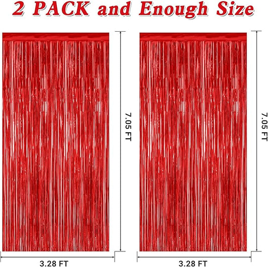 2 Pack Red Tinsel Backdrop, 3.28 FT x 7.05 FT Fringe Curtains, Red Foil Tinsel Party Streamer Backdrop Curtains, Wedding Photo Backdrop Party Decorations for Wedding Anniversaries