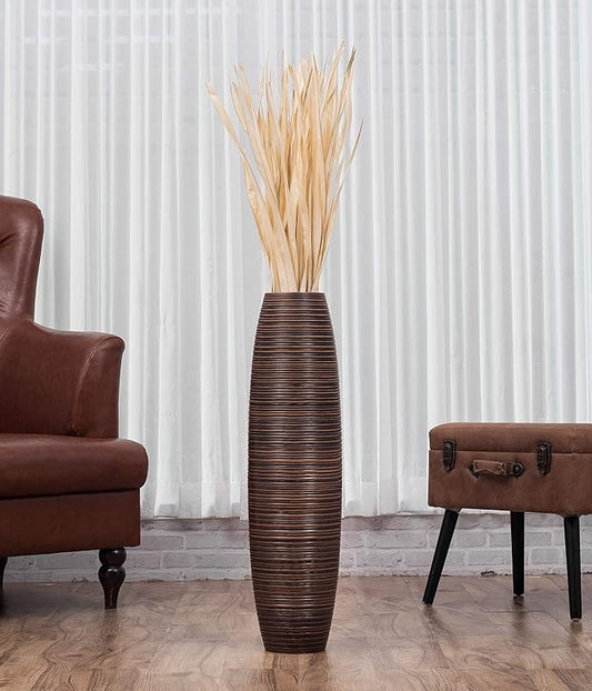 Leewadee Large Brown Home Decor Floor Vase - Wooden 26 inch Tall Farmhouse Decor Flower Holder for Fake Plant and Pampas Grass