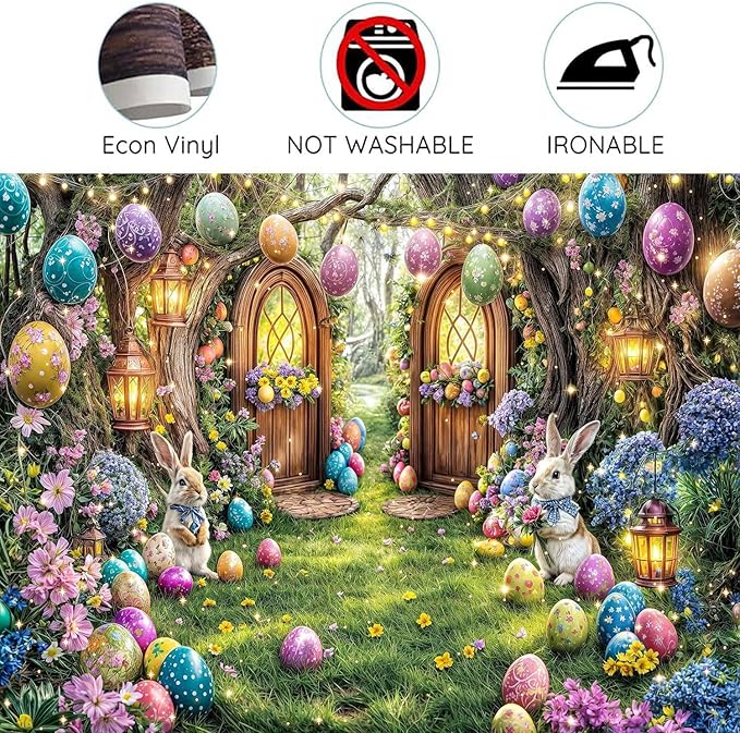 15X10ft Enchanted Forest Easter Backdrop Fairy Tale Rabbit Magic Garden Easter Egg Wonderland Floral Photography Background for Kids Girls Party Decoration Cake Table Photo Booth Props