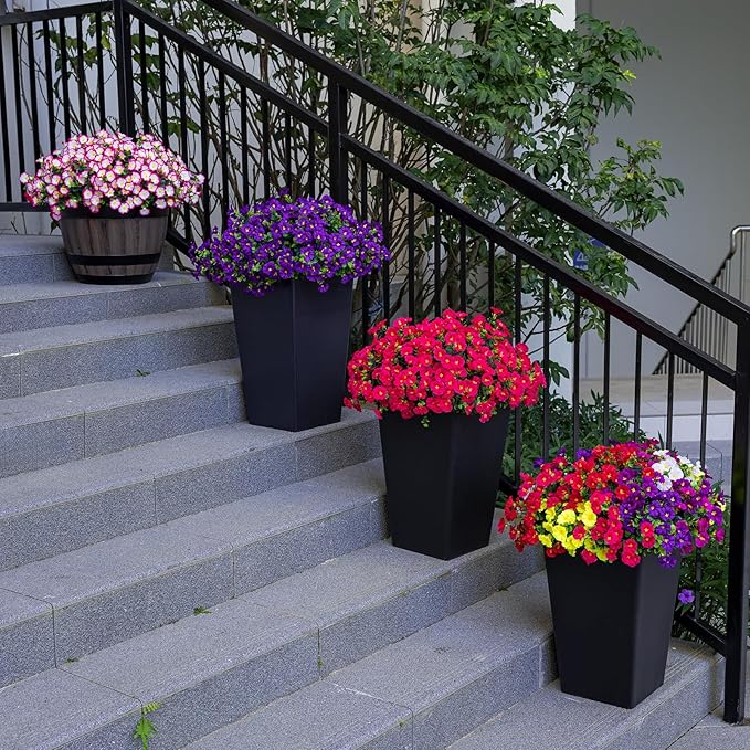 Artificial Faux Flowers for Outdoor 16 Bundles Boxwood Fake Morning Glory for Planter,UV Resistant Fake Flowers for Home Porch Patio Outside(Rose Red)