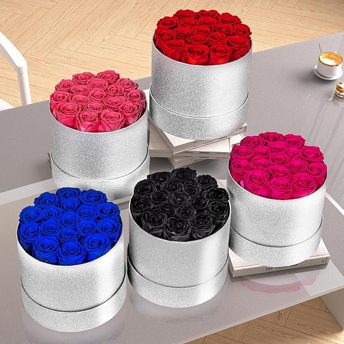 17 Pink Flowers in Glitter Box, Birthday Gifts for Women, Preserved Flowers, Mothers Day Roses Gift for Mom