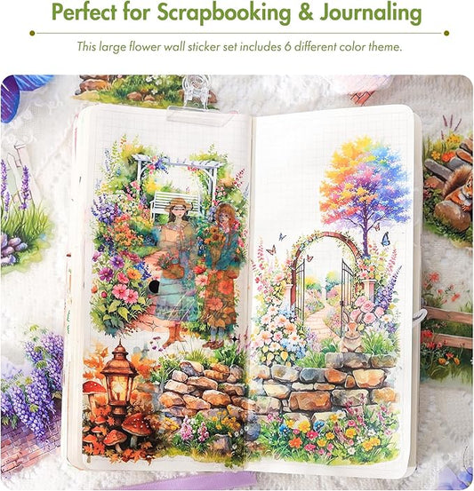 3.4" Large Flower Stickers for Scrapbooking – 60PCS Waterproof Wall &Floral Stickers for Journaling, Junk Journal Supplies, Card Making, DIY Crafts & Bullet Journal Planner