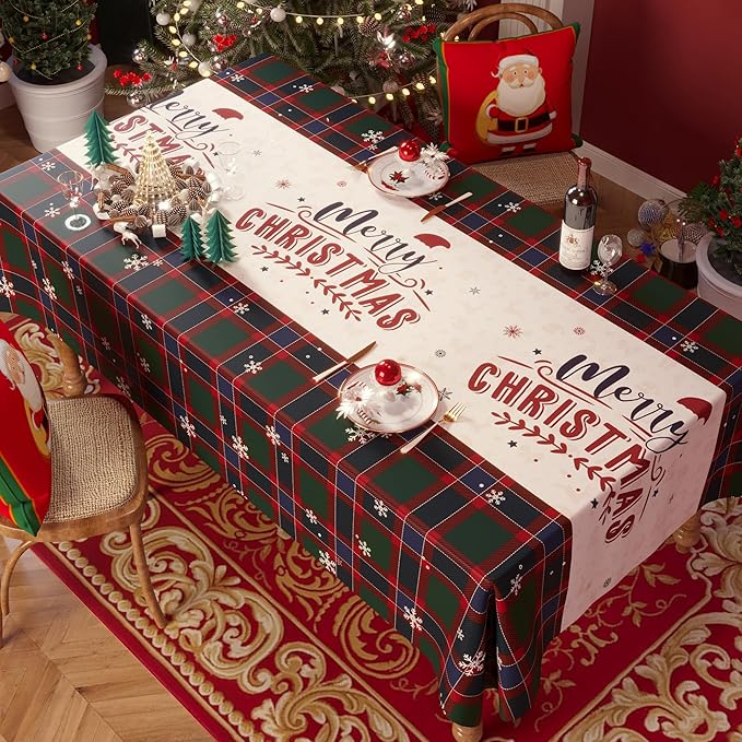 Christmas Rectangle Table Cloth,100% Waterproof Tablecloth,Christmas Decorations for Home, Vinyl Tablecloth Plastic Table Cover for Party,Picnic,Dining,Outdoor 54" x 54",Crimson Checked