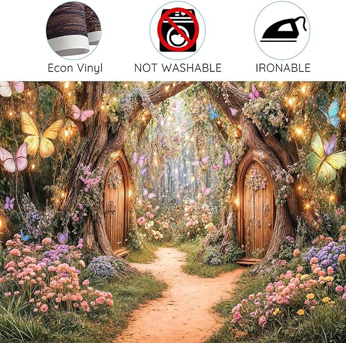 15X10ft Enchanted Forest Backdrop Fairy Tale Magic Garden Wonderland Floral Butterfly Photography Background for Kids Girls Baby Shower Birthday Party Decoration Cake Table Photo Booth Props