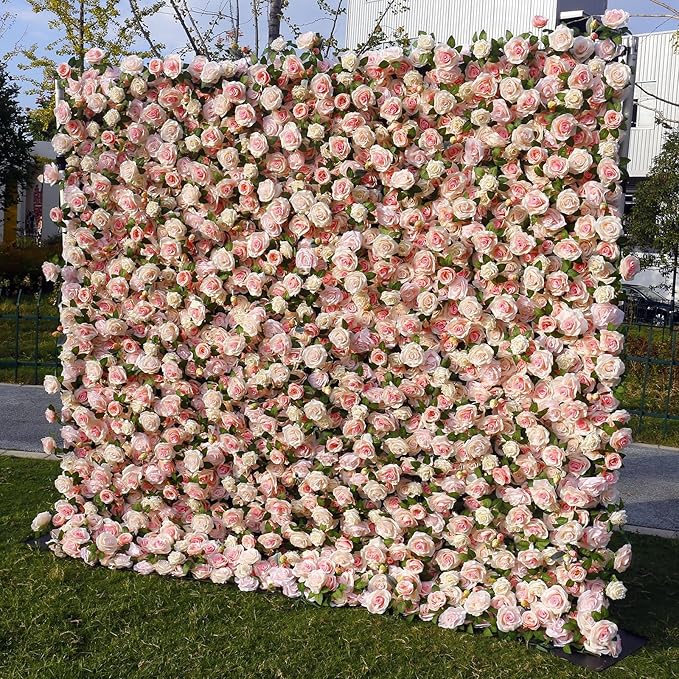 Artificial Flower Wall Panel 4×8 ft (1.2×2.4 m), Realistic Artificial Blooms, Photo-Ready Backdrop for Wedding, Parties & Photo Booth, Assembly-Friendly (Panel Only)