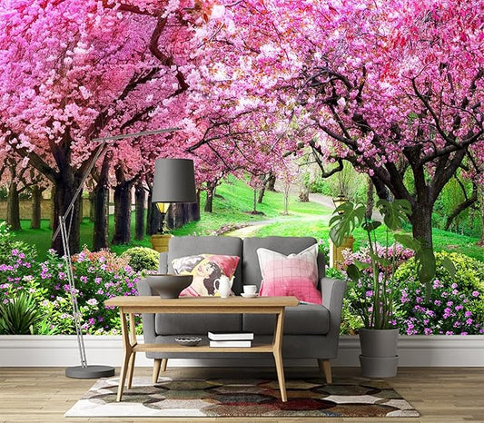 Cliouar-Pink Cherry Tree Flower Wall Mural Wallpaper Peel and Stick 137" x 102"