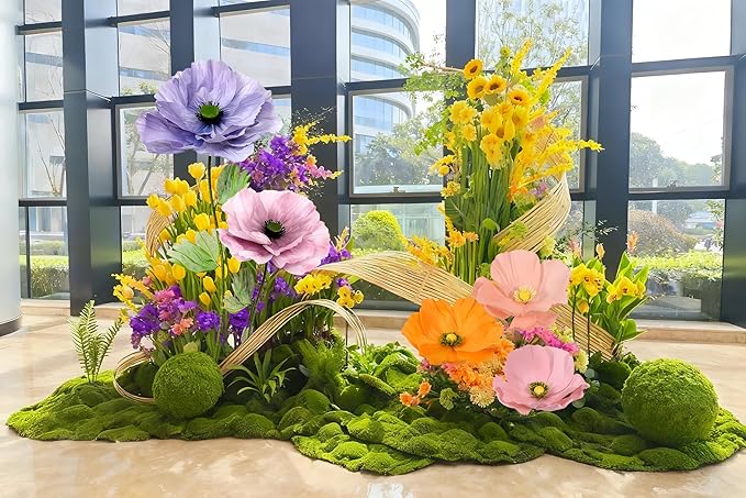 Giant Artificial Flowers 1pack Fake Flowers for Decoration, Fabric Poppy Flower for Wedding Birthday Easter Party Mother's Day Banquet Photography Props Garden Shop Window Display Decor(Dark Pink)