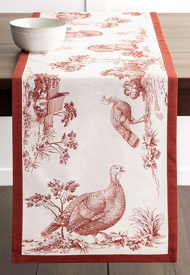 Maison d' Hermine Table Runner 100% Cotton Single Layer Table Runners 90 inches Long for Thanksgiving Christmas Decorations Home Kitchen Dining Party Wedding (Holy Jouy - Red, 14.5" x 90")