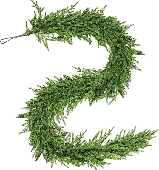 6 Ft Christmas Norfolk Pine Garland Real Touch Artificial Faux Greenery Christmas Garland Decorations for Home Mantle Table Fireplace Stairs Door Indoor Outdoor Holiday Decor