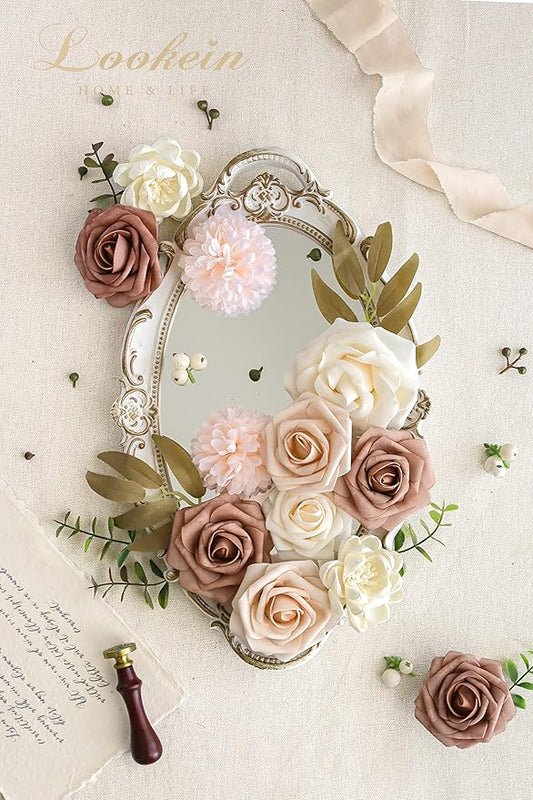 Lookein Artificial Flowers for DIY Wedding Decoration Bridal Bouquet Table Centerpieces Flower Garland Wreaths Aisle Arch Flower Decoration Home Decor, Tender Dusty Rose