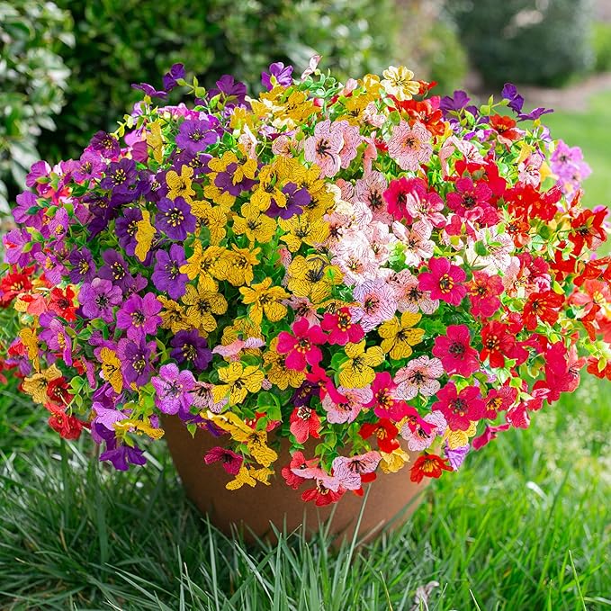 Artificial Fake Plants Flowers for Outdoor Decoration, 12 Bundles Faux Silk Daisy Look Real UV Resistant for Outside Home Porch Patio Planter Decor
