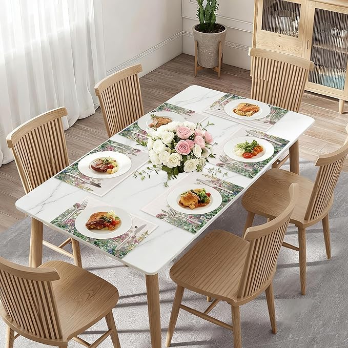 Vintage Wildflowers Placemats Set of 6,Butterfly Botanical Herbs Waterproof Heat Resistant Dining Table Plate Mat for Home Kitchen Dining Table 12x18Inch