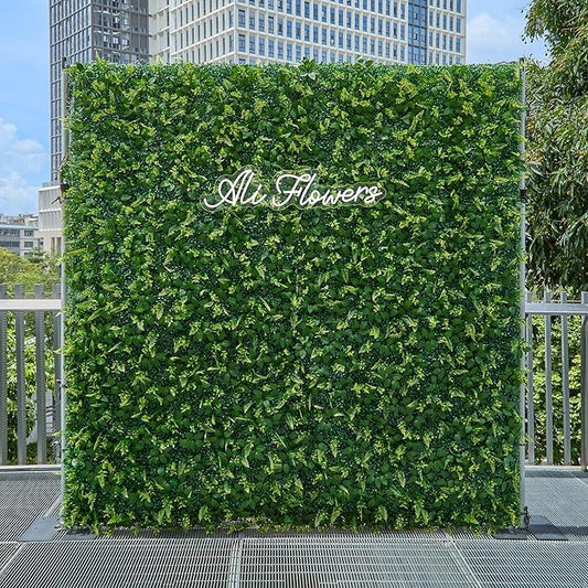 Artificial Flower Wall 8x8ft Green Grass Backdrop for Wedding, Baby Shower, Birthday & Home Decor, Easy & Quick Assembly (Greenery)