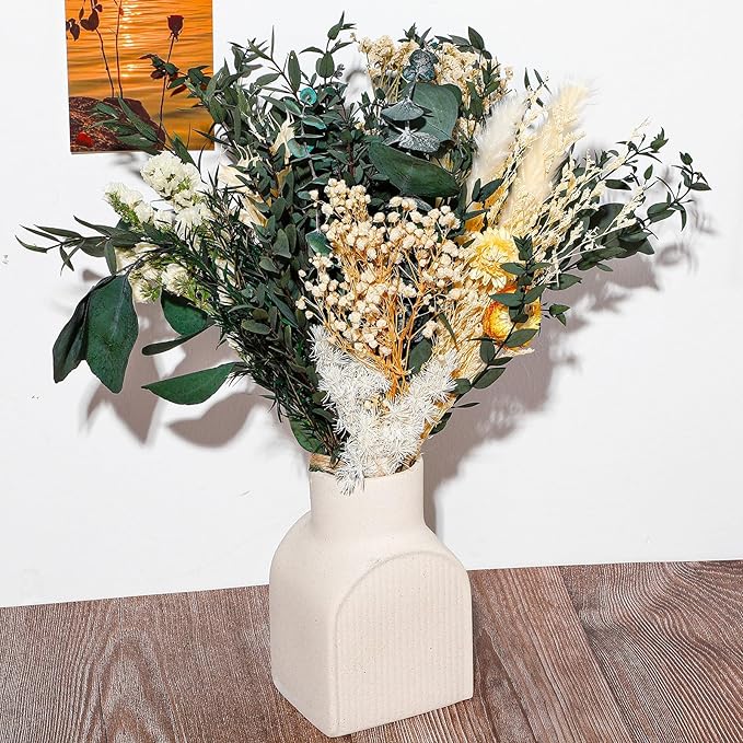 Layhit 4 Pack Large Size Boho Dried Flower Bouquet 15-17 Inch Wedding Handmade Dry Flowers for Vase Crafts DIY Photo Boutonniere for Men Floral Plant for Bridesmaid Gift Birthday Decor(Eucalyptus)