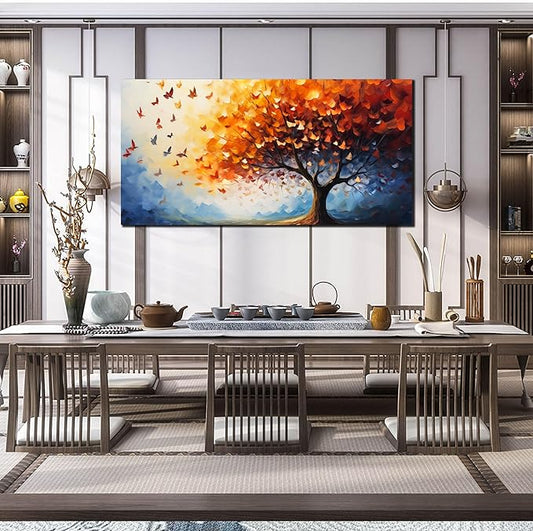 ANCXWOTER Butterfly Tree Canvas Wall Art for Living Room Bedroom Home Office Orange and Blue Colorful Butterfly Picture Tree of Life Wall Art Large Modern Canvas Prints 29x59 In