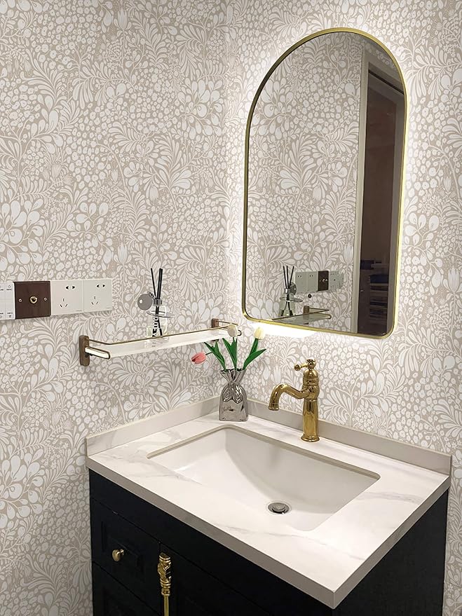 Heroad Peel and Stick Wallpaper Boho Beige Contact Paper Floral Wall Paper Removable Self Adhesive Wallpaper for Cabinet Bedroom Living Room Entryway Walls Bathroom Waterproof Vinyl Roll 17.3''x78.7''
