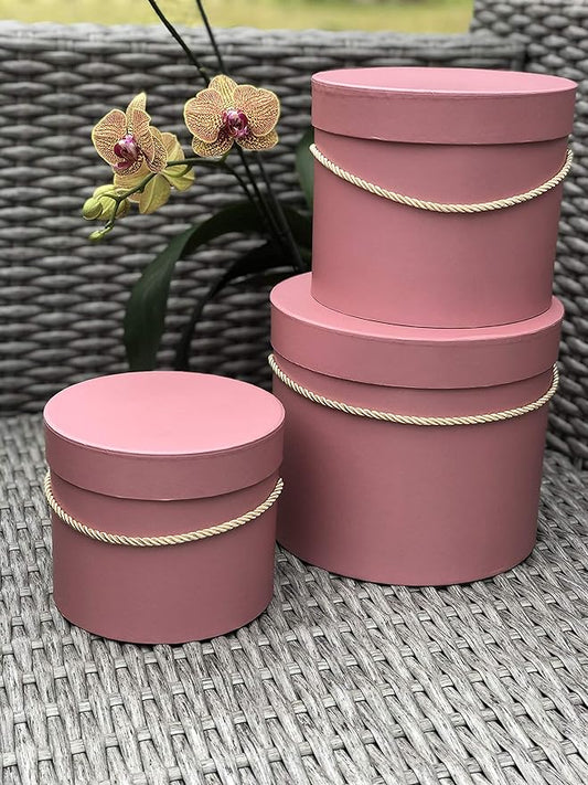 UNIKPACKAGING Premium Quality Round Flower Box, Gift Boxes for Luxury Flower and Gift Arrangements, Set of 3 pcs, (Dusty Rose)