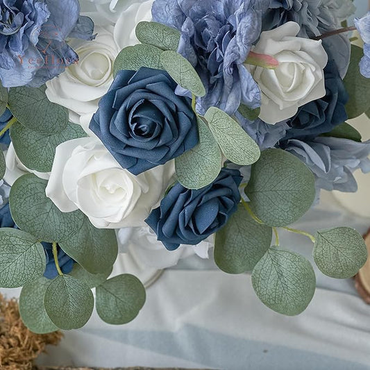 Artificial Flowers, 50pcs Artificial Rose for DIY Wedding Bouquets Centerpieces Arrangements, Navy Blue Foam Roses with Stem for Bridal Shower Party Home Decorations