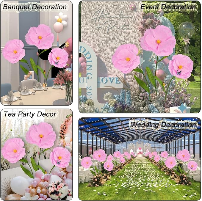 5.8 Ft Giant Artificial Flowers,Large Paper Flower,Huge Poppy Flowers Decoration for Wedding,Hotel,Office,Window Display and Home Farmhouse Decor(Pink)