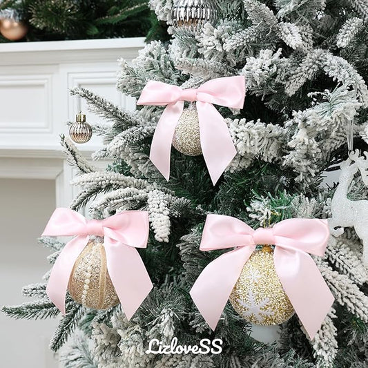 Baby Pink Satin Ribbon Twist Tie Bows 5 Inch Pre-Tied Light Pink Gift Bows for Crafts, Treat Bags, Party Favors, Wedding, Baby Shower, Candy Apple, Christmas (36 Pack)