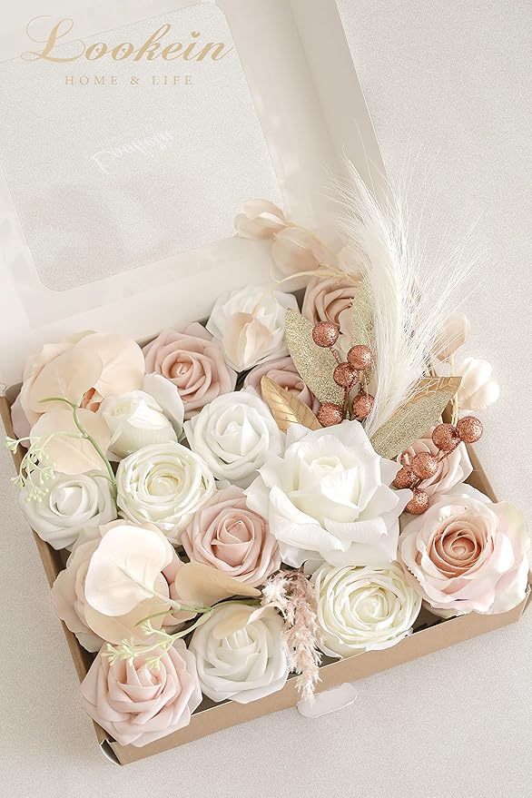 Lookein Artificial Flowers for DIY Wedding Decoration Bridal Bouquet Table Centerpieces Flower Garland Wreaths Aisle Arch Flower Decoration Home Decor, Chic Beige