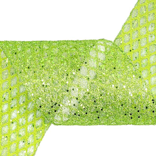 VATIN 6" Apple Green Christmas Ribbon, Green Glitter Mesh Diamond Web Sequin Dots Wired Christmas Ribbon for Gift Wrapping Bow Making Wreath Supply-10 Yards