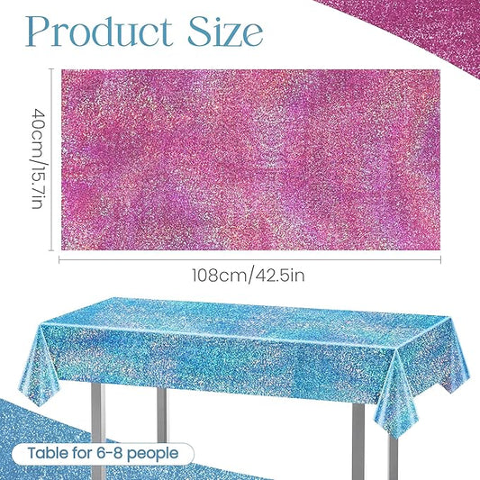4 Pcs Pink&Blue Holographic Laser Tablecloths Iridescence Shiny Table Covers 40" x 108" Foil Rectangle Table cloths for Baby Shower Undersea Ocean Birthday Party Winner Wedding Party Décor
